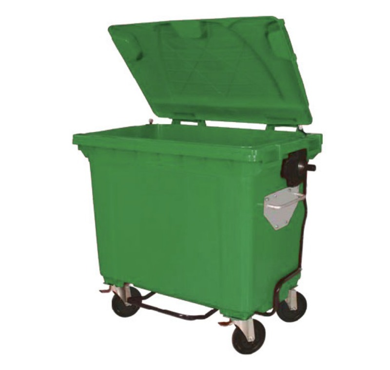 770 Litre Yeşil Plastik Çöp Konteyneri Pedallı