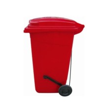 240 Litre Kırmızı Plastik Çöp Konteyneri Pedallı
