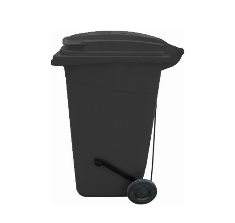 240 Litre Siyah Plastik Çöp Konteyneri Pedallı