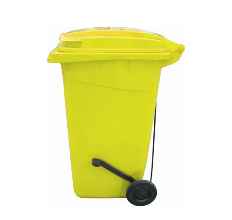 240 Litre Sarı Plastik Çöp Konteyneri Pedallı